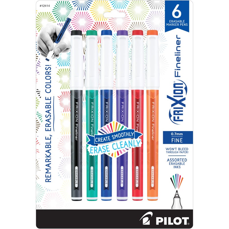 Pilot FriXion Fineliner Erasable Marker Pens, Fine Point 0.7 mm, Pack of 6, Assorted Colors, Erasable Pens - Ideal for School, Journaling, & Office Writing - Image 1